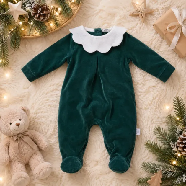 Tutina ciniglia neonato colletto nuvola rossa verde Natale | AI | PL