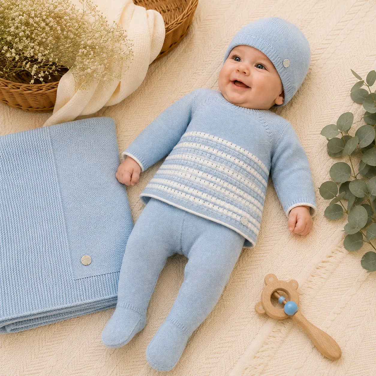 Set nascita neonato celeste, cappellino e coperta | AI | 103-123773 | PZ