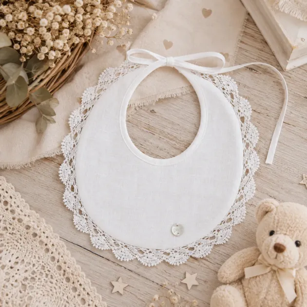 Bavetta battesimo in lino con merletto | 038-153697 | PZ