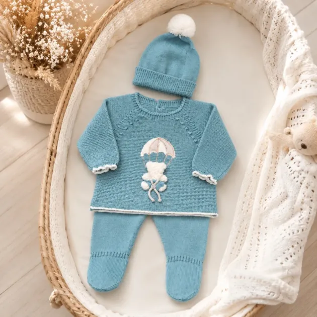 Set nascita neonato celeste con mongolfiera e orsetto | AI | 0212 | MI