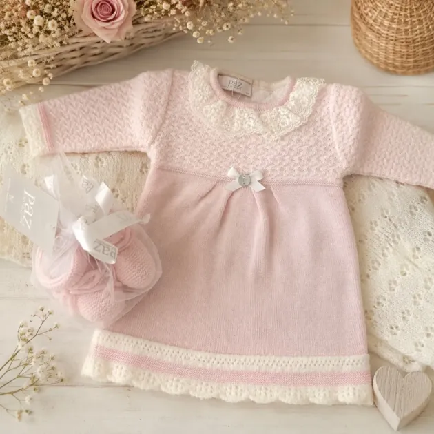 Abito neonata in lana rosa con babbucce | AI | 004_114215 | PZ