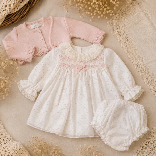Abito battesimo bimba in plumetis rosa | 004-154219 | PZ