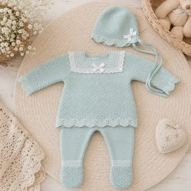 Set nascita neonata verde con cuffietta  | AI | 103-114129 | PZ