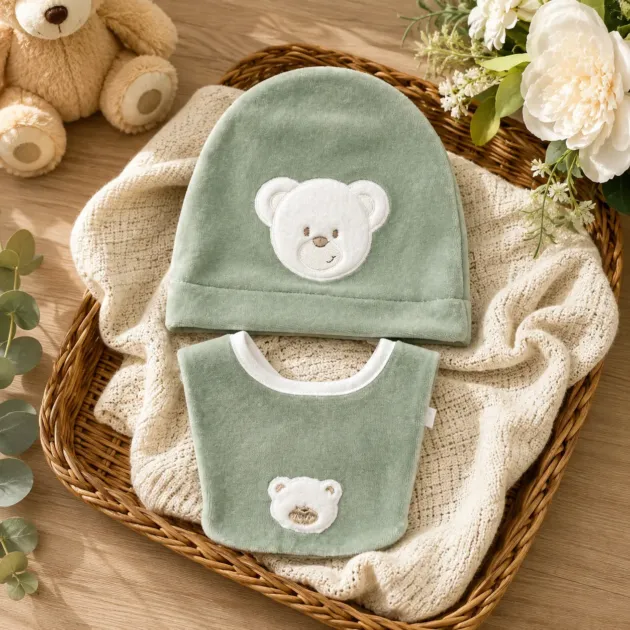 Bavetta + cappello ciniglia verde salvia | AI | B104 04 | BM