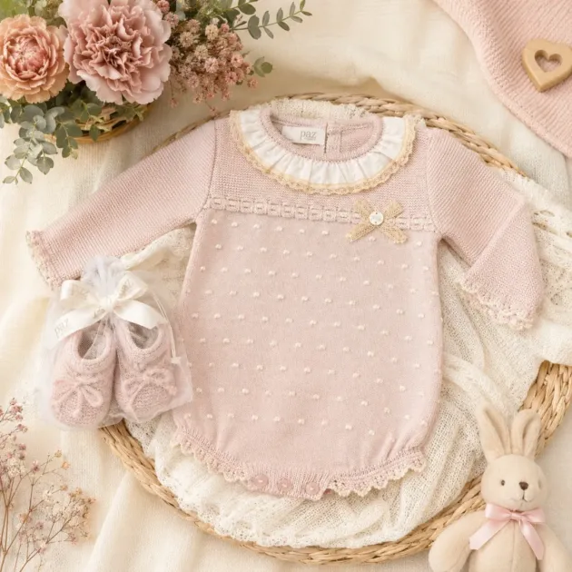 Pagliaccetto neonata rosa antico con babbucce | AI | 005-124116 | PZ