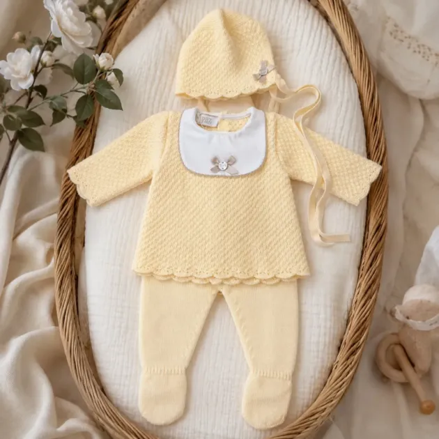 Set nascita neonata giallo con bavero, cuffietta | AI |103L-114225 | PZ