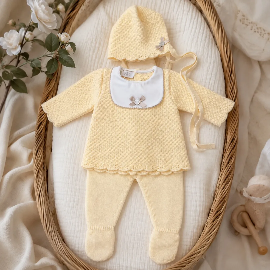 Set nascita neonata giallo con bavero, cuffietta | AI |103L-114225 | PZ
