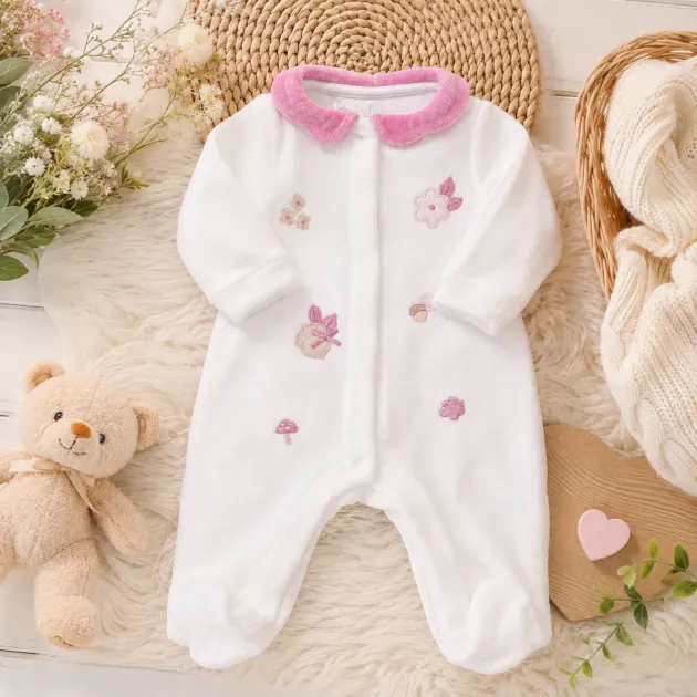 Tutina ciniglia bimba bianca con fiori | 3H797 | MB