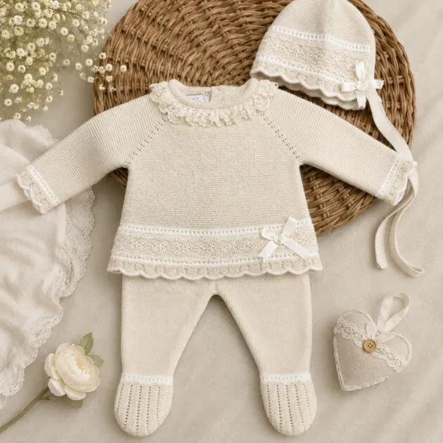 Set nascita neonata beige con cuffietta  | AI | 103L-124030 | PZ
