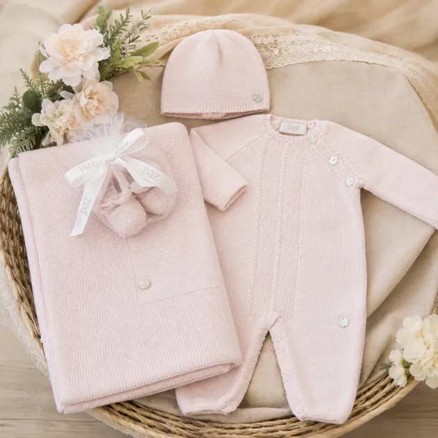 Set nascita neonata rosa con babbucce, cappellino e coperta | AI | 005-114108 | Pz