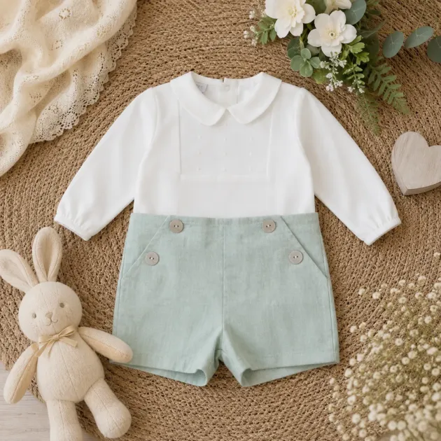 Completo battesimo neonato verde con cardigan | AI | 006-154146 | PZ