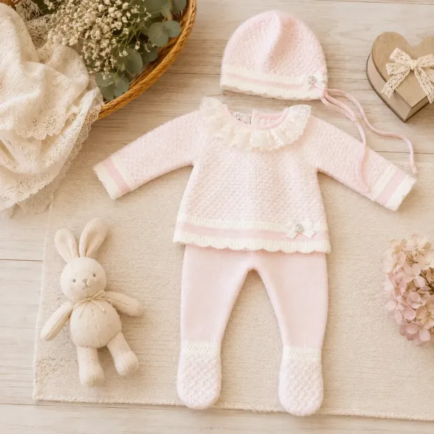 Set nascita neonata rosa con merletto, cuffietta | AI | 103-114210 | PZ