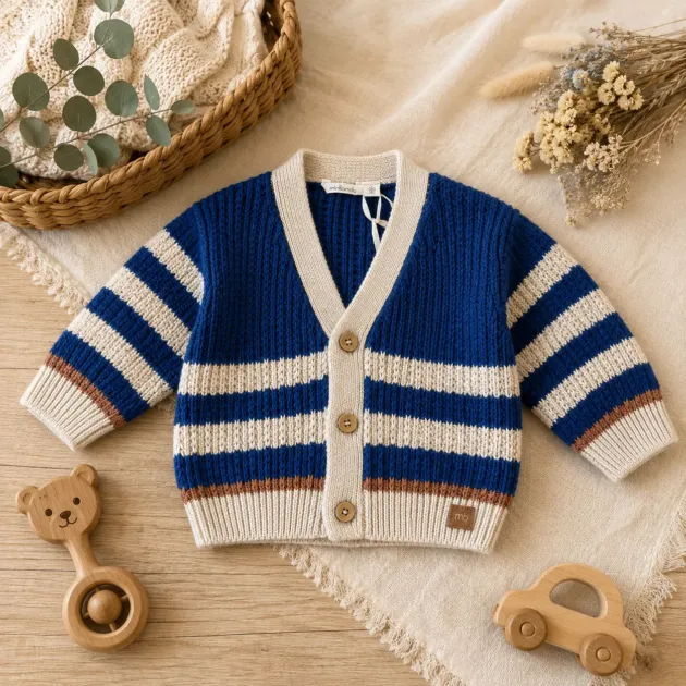 Cardigan bimbo beige e blu | Ai | 3H648 | MB