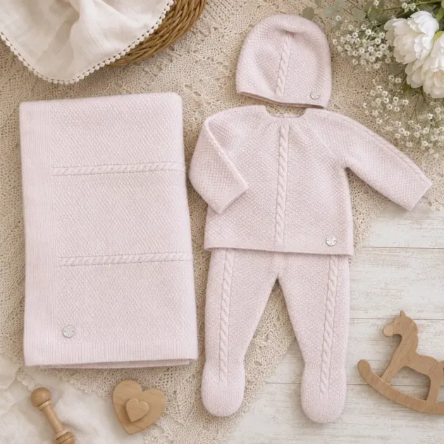 Set nascita neonata rosa glicine con cappellino e coperta  | AI | 103-114052 | PZ