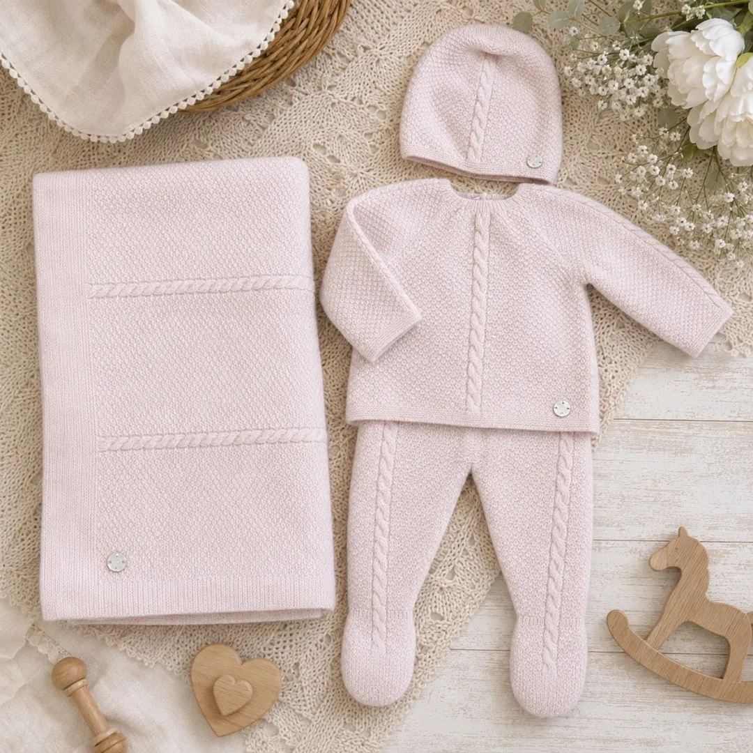 Set nascita neonata rosa glicine con cappellino e coperta | AI | 103-114052 | PZ