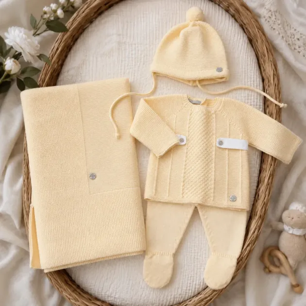 Set nascita neonato giallo con cappellino e copertina | AI | 103-114229 | P>