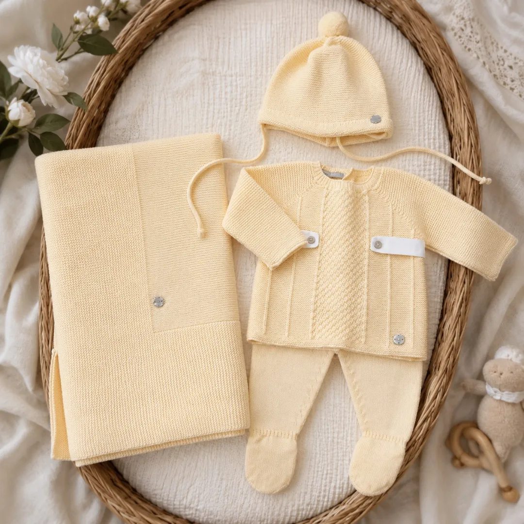 Set nascita neonato giallo con cappellino e copertina | AI | 103-114229 | P>