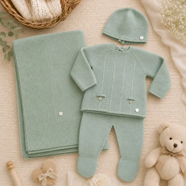 Set nascita neonato verde con cappellino e coperta | AI | 103-114167 | PZ