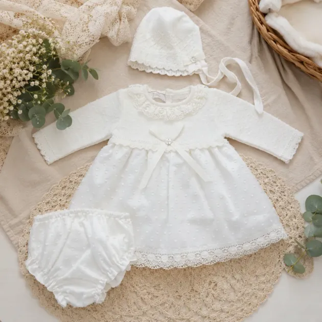 Abito battesimo bimba panna con copripanno e cuffietta | AI | 104–114017 | PZ