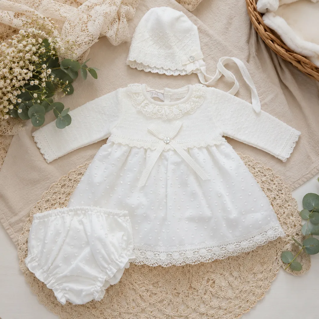 Abito battesimo bimba panna con copripanno e cuffietta | AI | 104–114017 | PZ