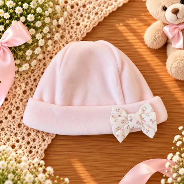 Cappellino ciniglia neonata rosa