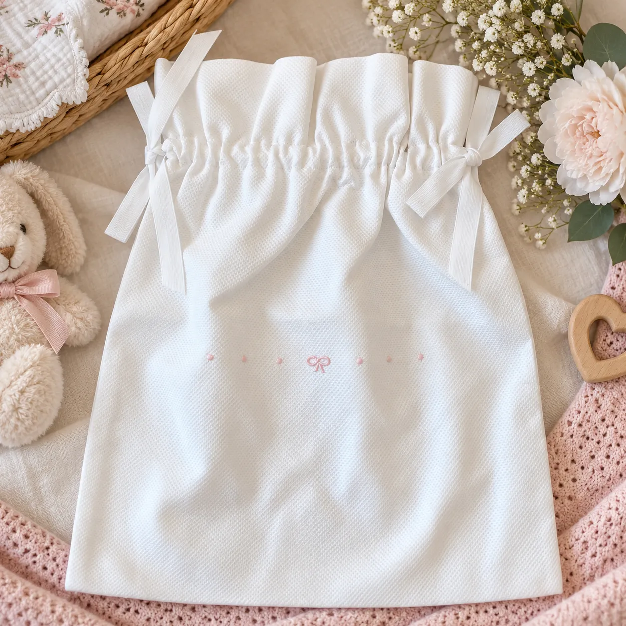 Sacco per primo cambio con fiocchetti rosa | 030016X1R3E | PPC