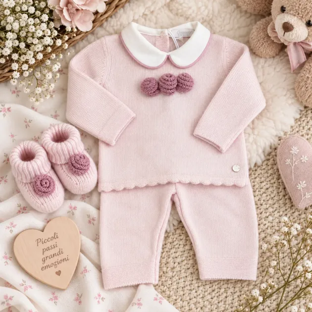 Completo nascita neonata rosa con roselline | 64656 | CC