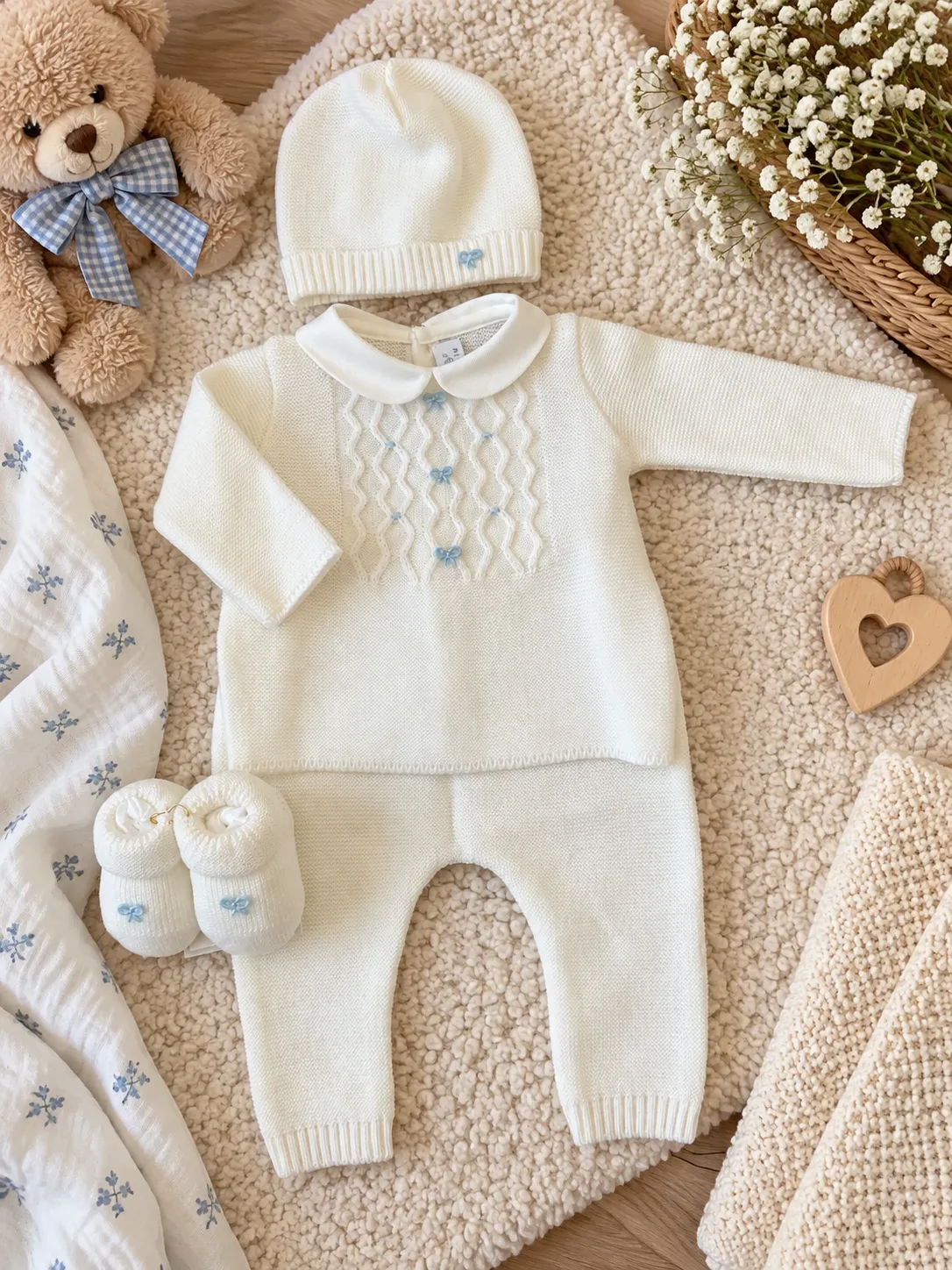 Coordinato nascita neonato panna pura lana con fiocchetti 4Pz | 7730111R4E2 | PPC - immagine 2