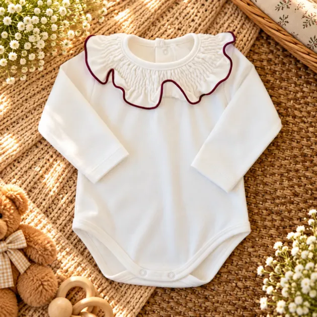 Body con colletto largo e orlino bordeaux | 19128 | CL