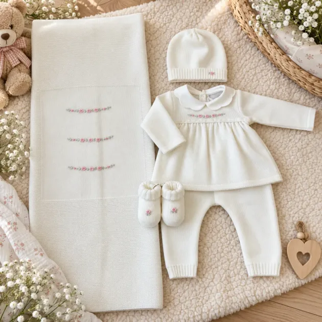 Coordinato nascita neonata con arco roselline | 4PZ | 7783111R3QL | PPC