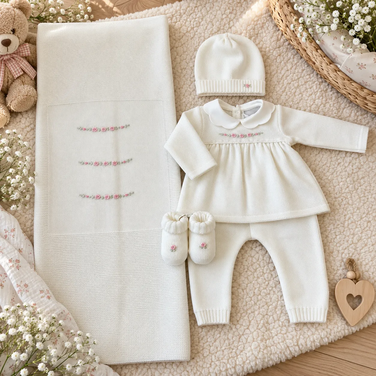 Coordinato nascita neonata con arco roselline | 4PZ | 7783111R3QL | PPC