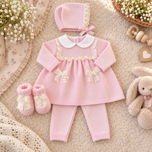 Completo prima nascita rosa con cuffietta