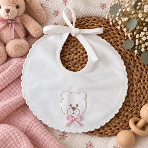 Bavetta con neonata con orsetto e fiocco rosa | 4722 | PD