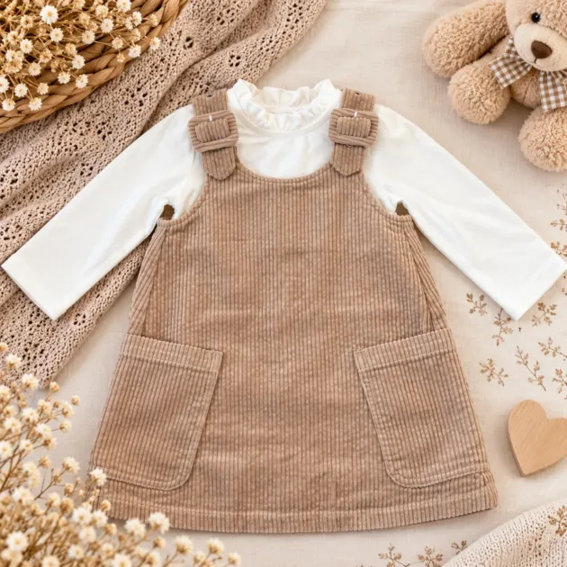 Vestitino bimba in velluto beige | 0H345 | SB