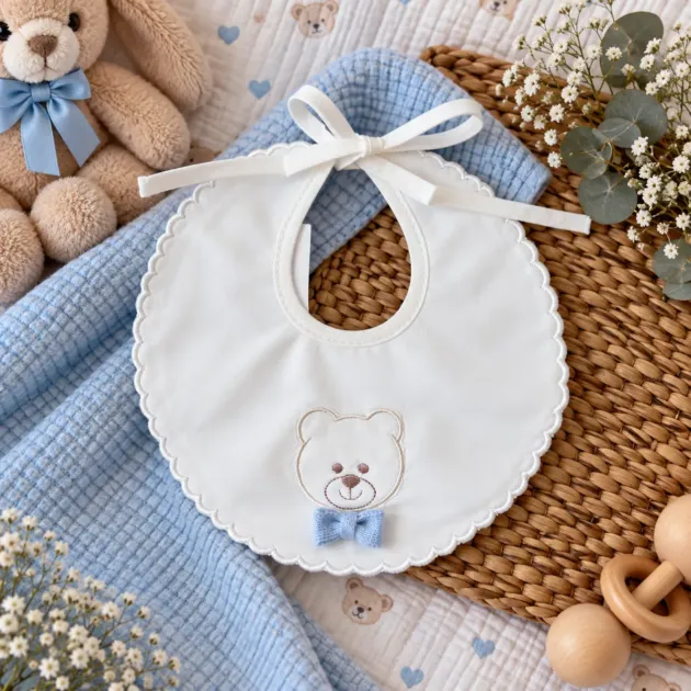 Bavetta con neonato con orsetto e fiocco celeste | 4721 | PD