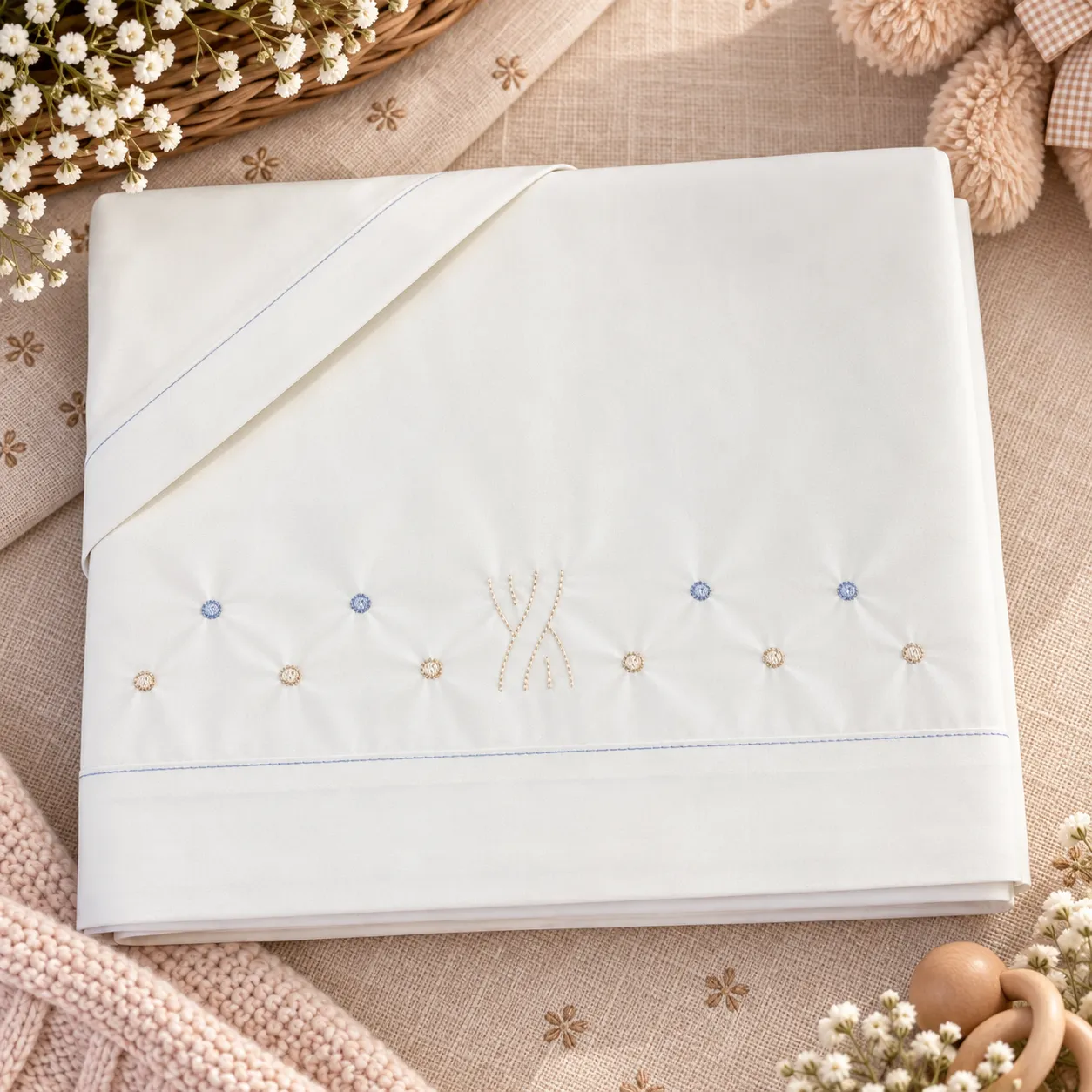 Lenzuolo culla neonato celeste e beige | 4703 | PD