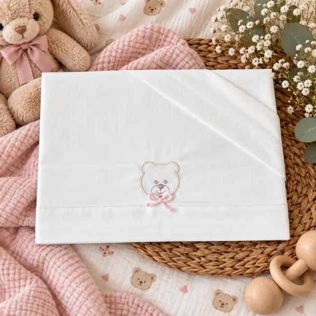 Lenzuolino neonata con orsetto e fiocco rosa | 4722 | PD
