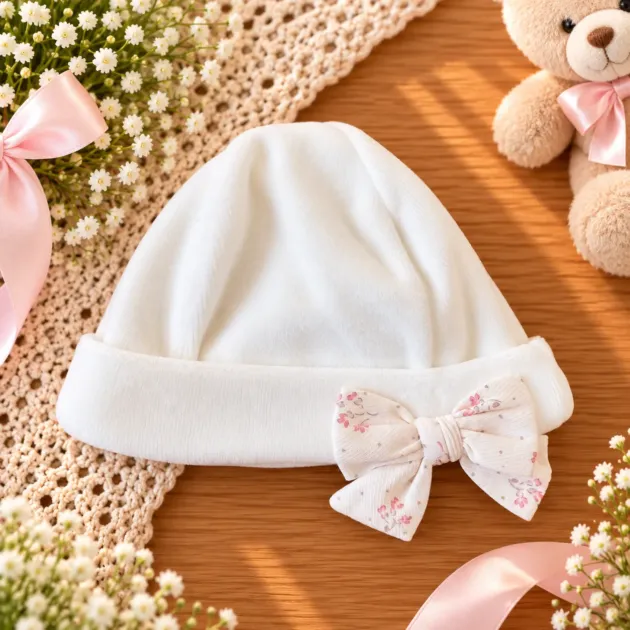 Cappellino neonata ciniglia bianco