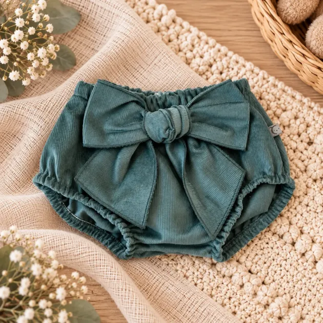 Coulotte vellutino verde con fiocco | 16068 | CL
