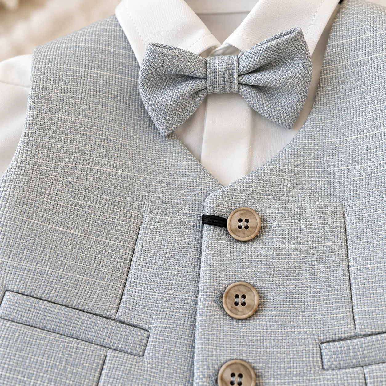 Completo battesimo bambino grigio perla con gilet e papillon