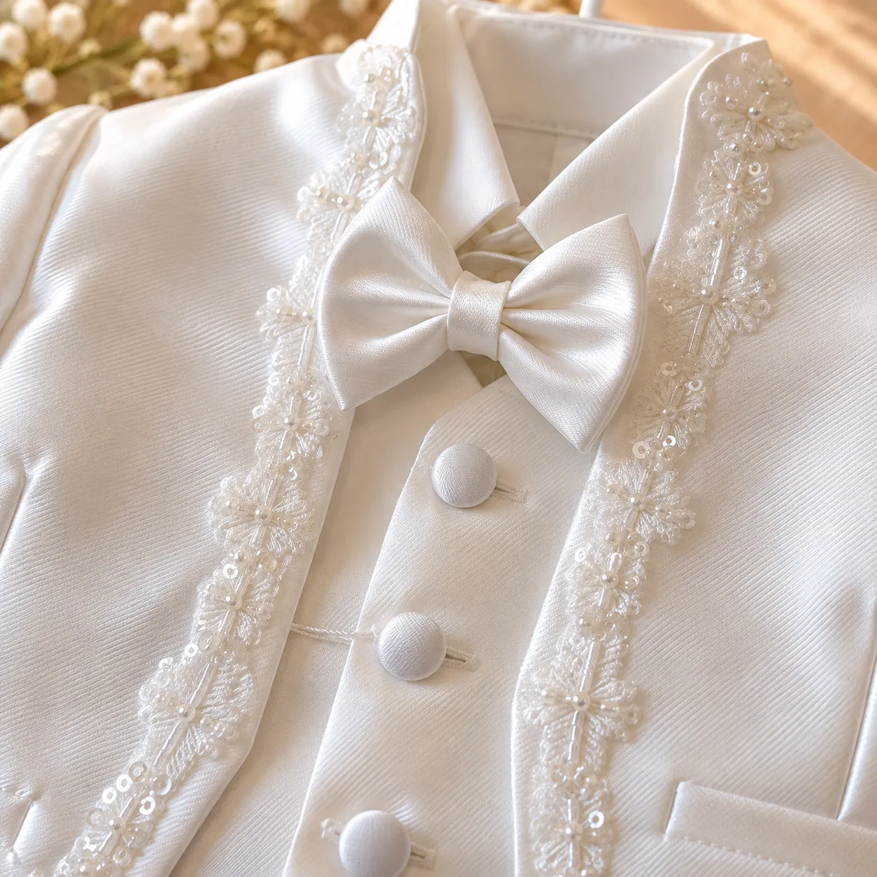 Completo battesimo bambino bianco con giacca e gilet elegante