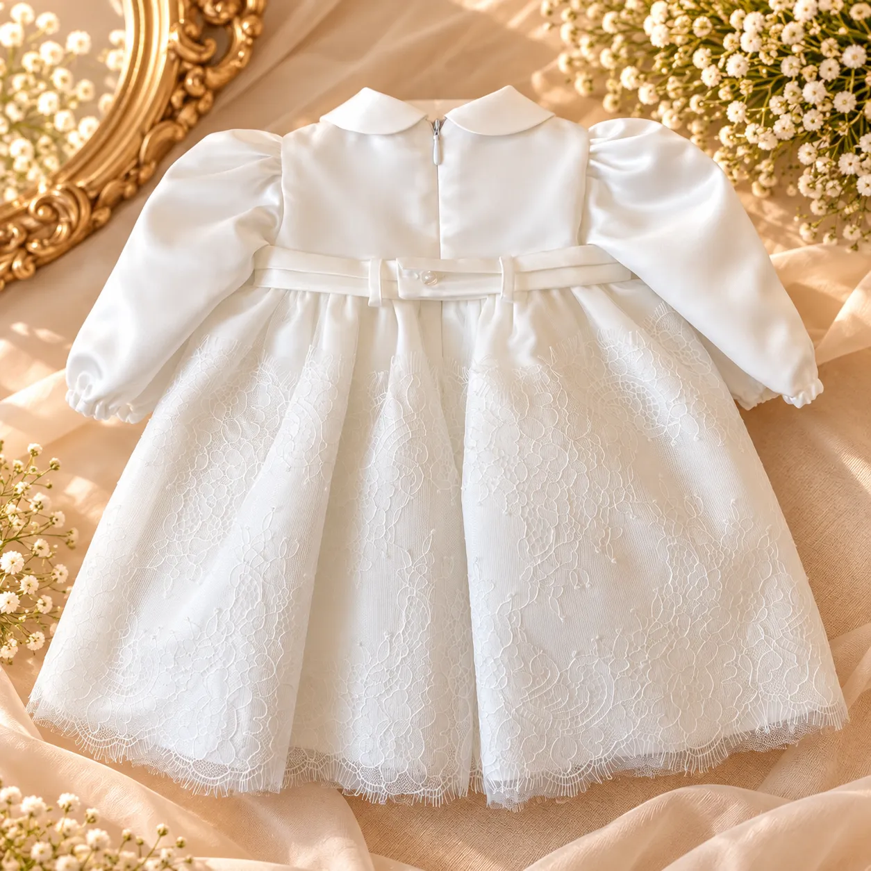 Abito battesimo bambina bianco in pizzo - immagine 2