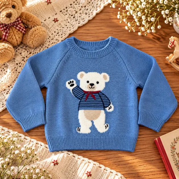 Maglioncino invernale bimbo azzurro con orsetto
