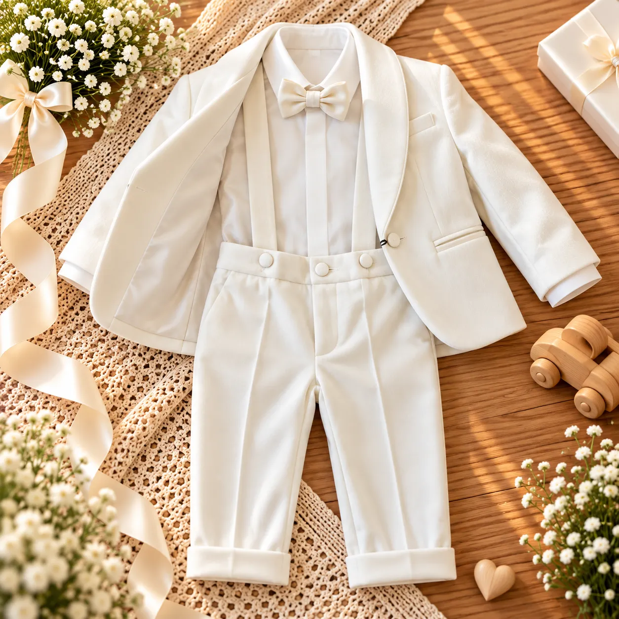 Completo battesimo bambino panna con giacca elegante