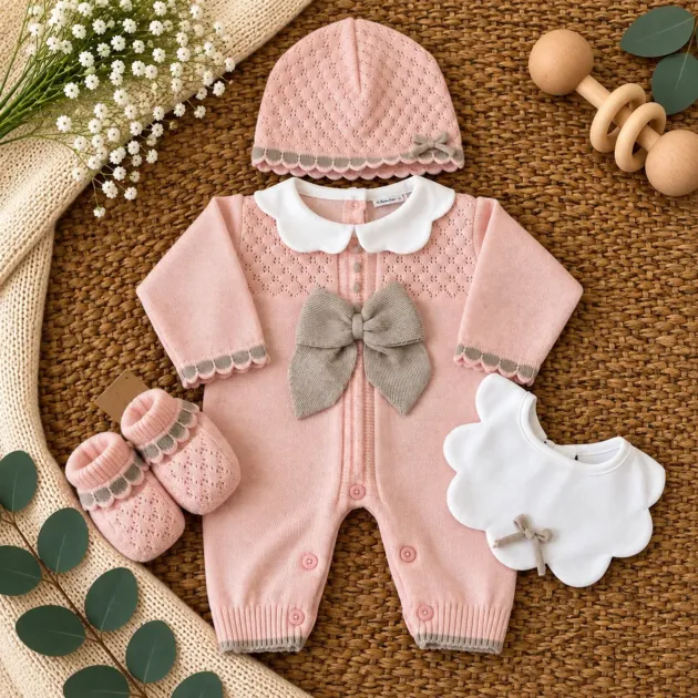 Tutina neonata in misto lana rosa cipria 4Pz
