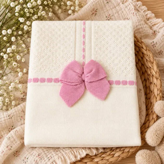 Coperta in. Isto lana panna e rosa
